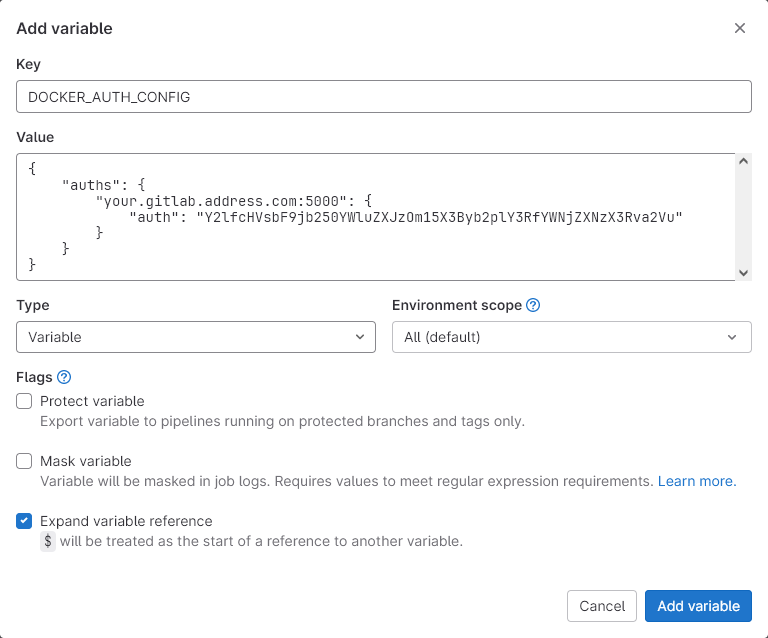 GitLab CI: Add variable for DOCKER_AUTH_CONFIG