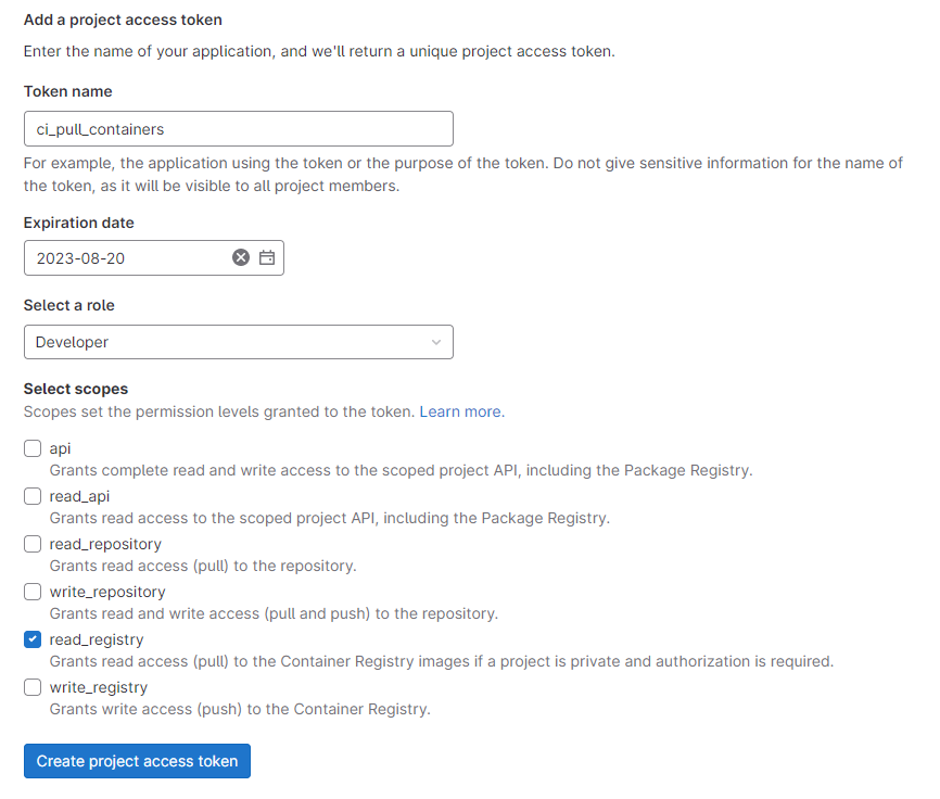 GitLab CI: Create project access token
