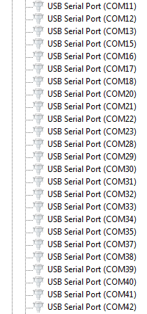 Screenshot of Windows 7 Device Manager with hidden devices unhidden